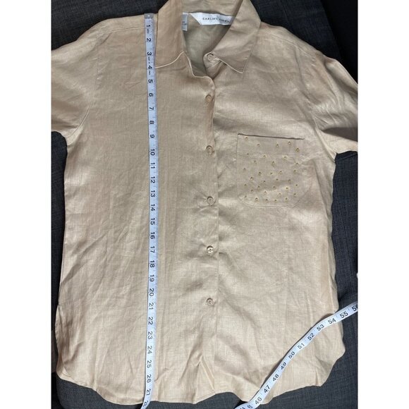 Vintage 90s Carlies Court Brown Linen Long Sleeve Button Down Shirt - Picture 9 of 10